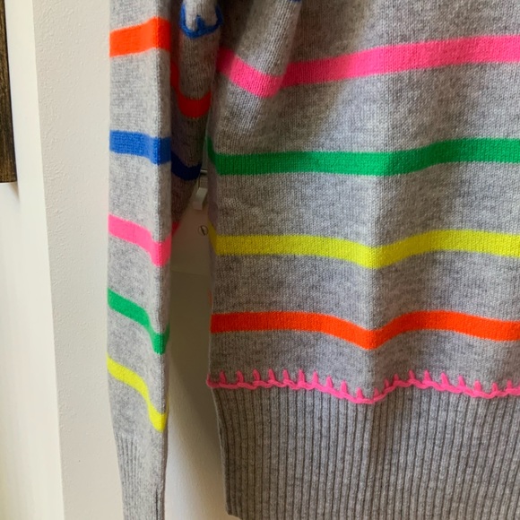 BEAUTIFUL NEW AUTUMN GRAY CASHMERE MULTI STRIPED BRETON CASHMERE SWEATER - Picture 8 of 16